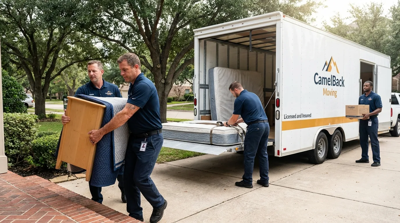 Crew loading residential truck for cross-state move from Parkersburg, IA