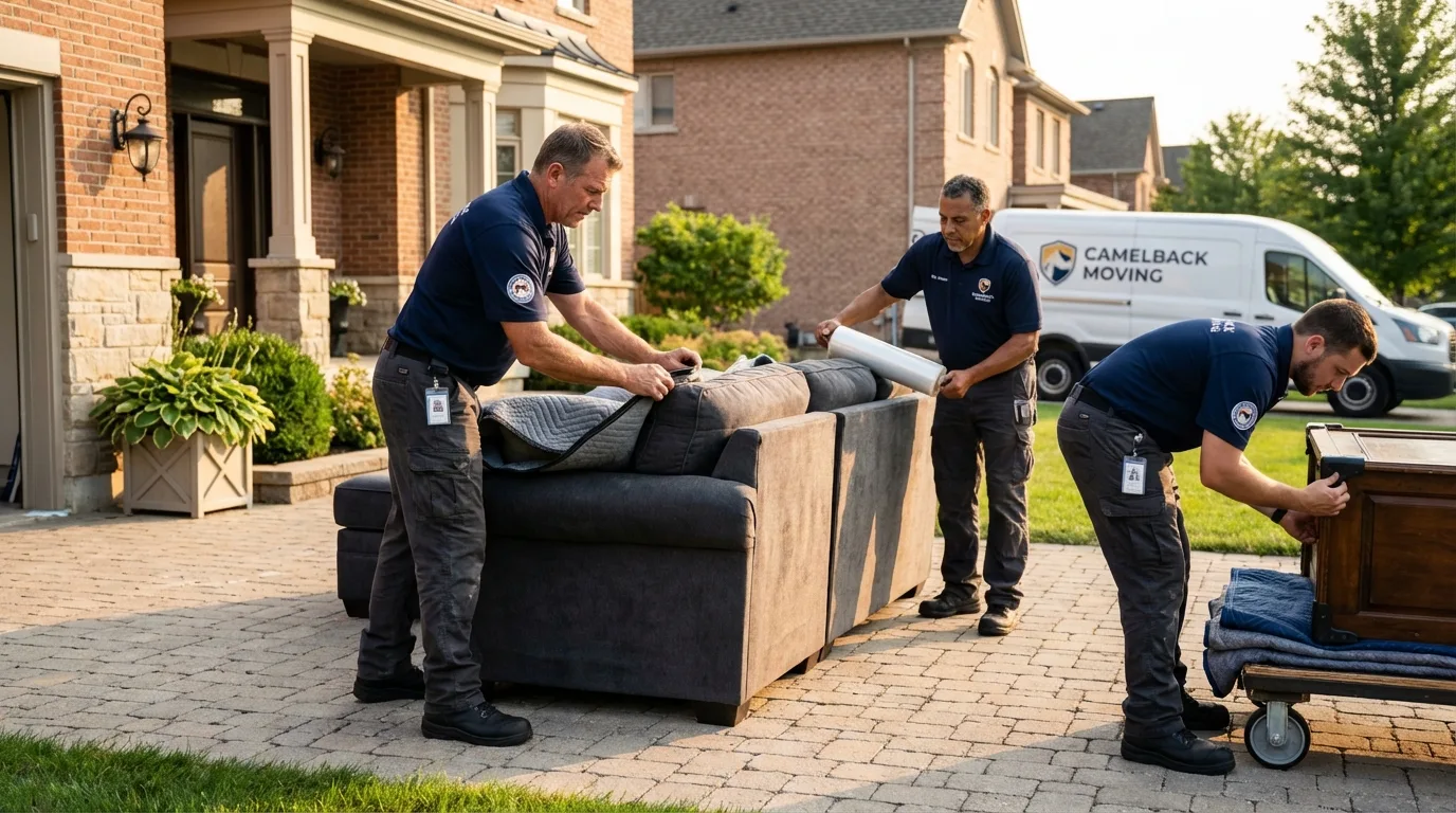 Large estate moving crew wrapping furniture in Parkersburg, IA