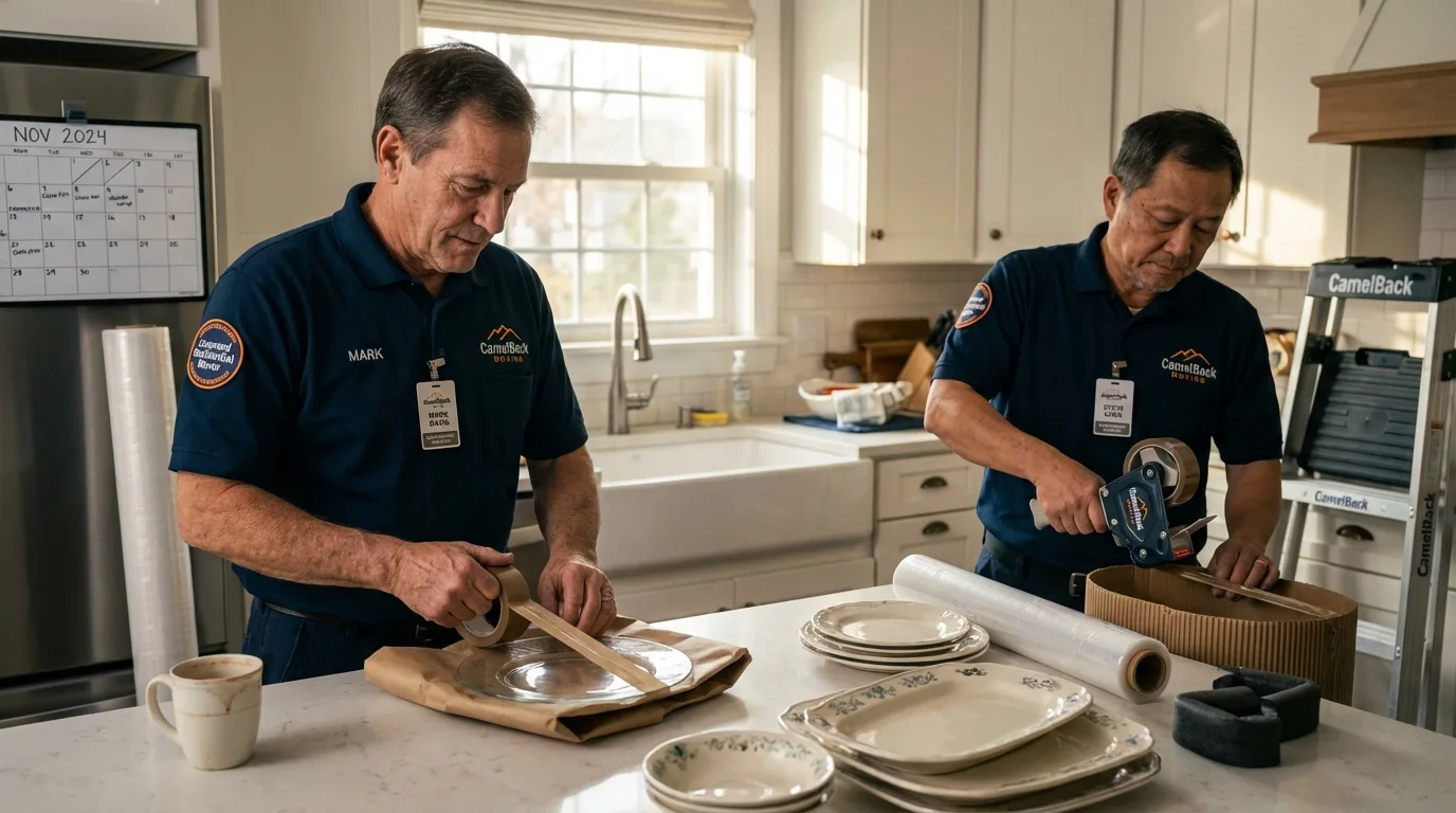 Professional crew packing kitchen dishware in Parkersburg, IA